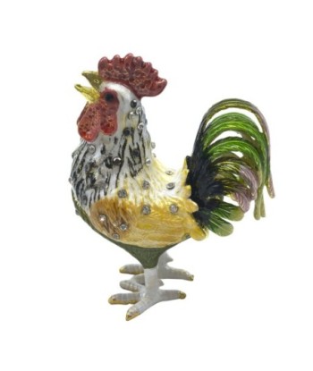 Caja Gallo Decorativa de Metal Amarillo, Ideal para Almacenamiento y Decoración en el Hogar, 8cm x 6cm x 3.5cm