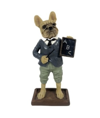 Figura Decorativa Bulldog Profesor Resina - Estatua Contemporánea de Fantasía para Hogar y Oficina