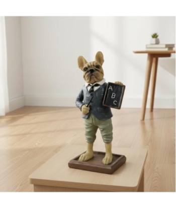 Figura Decorativa Bulldog Profesor Resina - Estatua Contemporánea de Fantasía para Hogar y Oficina
