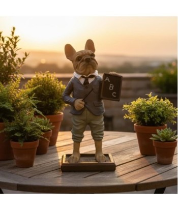 Figura Decorativa Bulldog Profesor Resina - Estatua Contemporánea de Fantasía para Hogar y Oficina