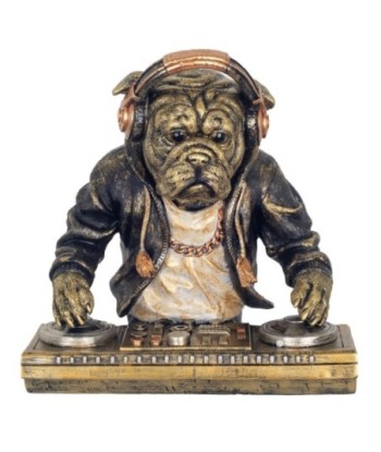 Figura Decorativa Perro DJ de Resina, Estatua Animal Contemporánea para Decoración del Hogar, Accesorio Moderno