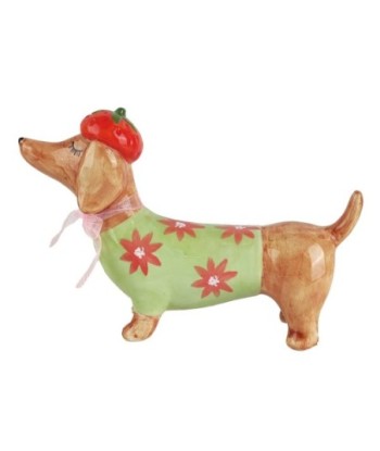 Figura Decorativa Perro Teckel Fresa, Adorno Cerámica Bohemio, Ideal Regalo Original para Hogar, Oficina, Decoración