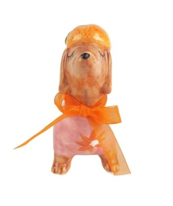 Figura Decorativa Perro Teckel de Porcelana, Adorno Bohemio para Hogar, Diseño Moderno y Elegante, Ideal para