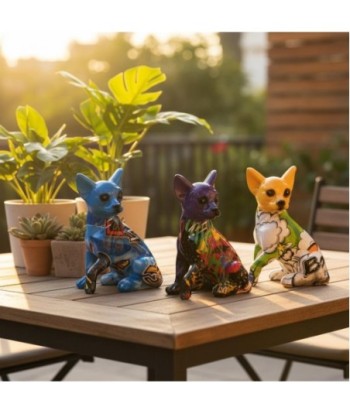 Figura Decorativa Perro Pequeño Pop Art de Resina, Set de 3, Multicolor, Ideal para Decoración Moderna del Hogar