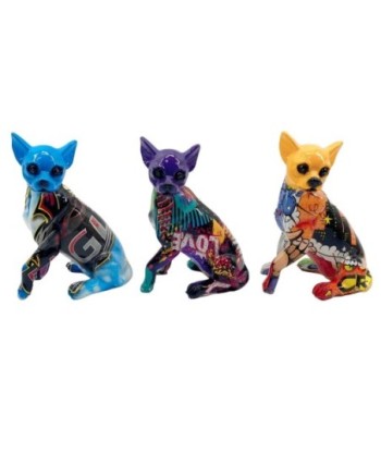 Figura Decorativa de Perro Pop Art Multicolor - Arte Moderno de Resina para Hogar y Oficina - Set de 3 Piezas