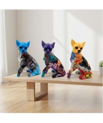 Figura Decorativa de Perro Pop Art Multicolor - Arte Moderno de Resina para Hogar y Oficina - Set de 3 Piezas