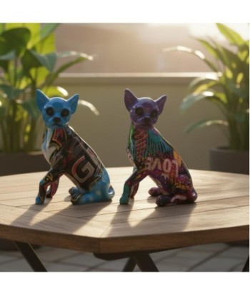 Figura Decorativa de Perro Pop Art Multicolor - Arte Moderno de Resina para Hogar y Oficina - Set de 3 Piezas