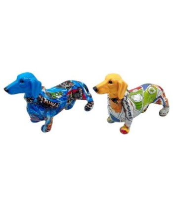 Figura Decorativa Perro Teckel Pop Art, Decoración Moderna para Hogar, Regalo Original, Diseño Multicolor, Set