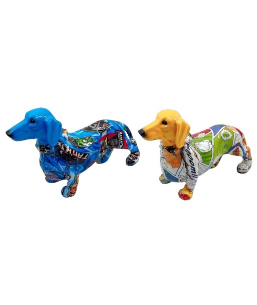Figura Decorativa Perro Teckel Pop Art, Decoración Moderna para Hogar, Regalo Original, Diseño Multicolor, Set