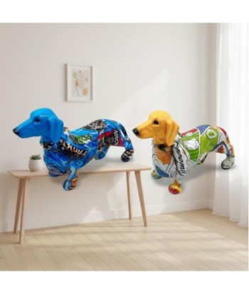 Figura Decorativa Perro Teckel Pop Art, Decoración Moderna para Hogar, Regalo Original, Diseño Multicolor, Set