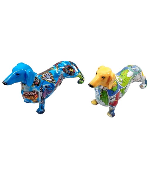 Figura Perro Teckel Decoración Moderna Estilo Pop Art Resina Multicolor Ideal Regalo Original Coleccionista