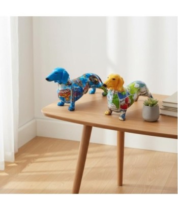 Figura Perro Teckel Decoración Moderna Estilo Pop Art Resina Multicolor Ideal Regalo Original Coleccionista