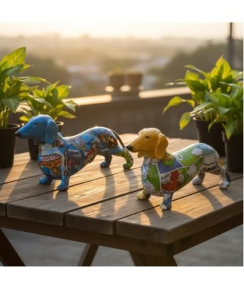 Figura Perro Teckel Decoración Moderna Estilo Pop Art Resina Multicolor Ideal Regalo Original Coleccionista