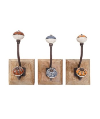 Percha de Madera Rústica con 1 Pomo y 3 Colores Diferentes para Decoración de Pared y Organización del Hogar