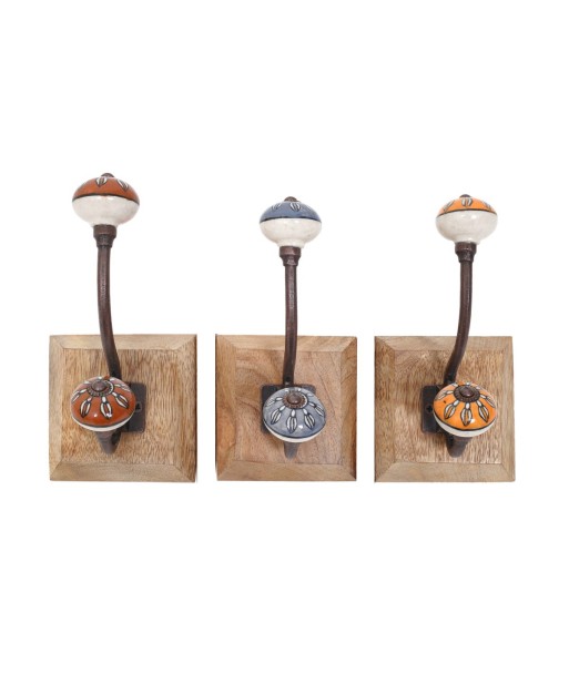 Percha de Madera Rústica con 1 Pomo y 3 Colores Diferentes para Decoración de Pared y Organización del Hogar