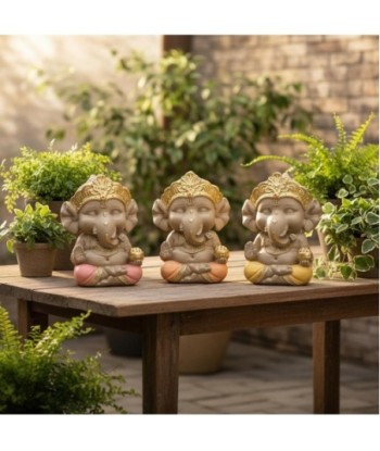 Figura Decorativa Ganesha 3 Piezas - Escultura de Resina para Hogar - Arte Oriental para Sala y Oficina