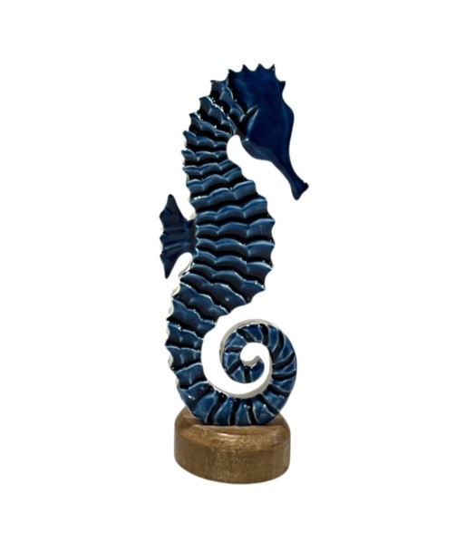 Figura Decorativa Caballito de Mar Azul para Hogar, Estilo Marinero, Adorno de Madera, Ideal para Decoración