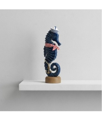 Figura Decorativa Caballito de Mar Azul para Hogar, Estilo Marinero, Adorno de Madera, Ideal para Decoración