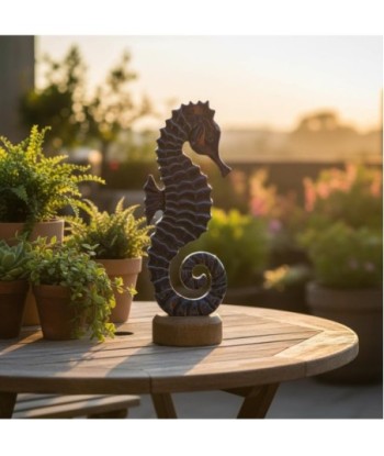 Figura Decorativa Caballito de Mar Azul para Hogar, Estilo Marinero, Adorno de Madera, Ideal para Decoración