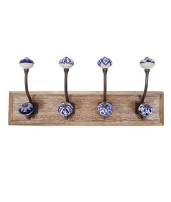 Percha de Madera Rústica con 4 Pomos para Colgar Ropa, Accesorios y Decoración de Pared