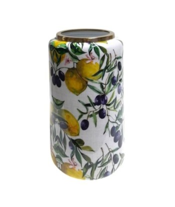 Jarrón Decorativo con Diseño de Limones y Aceitunas para Decoración de Interiores