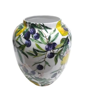 Jarrón Decorativo de Metal con Diseño de Limones y Aceitunas, Ideal para Decoración de Interiores, Estilo Moderno