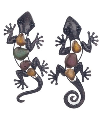 By SIGRIS Lagartos Medianos De Metal Incluye 2 Unidades Adorno Pared Jardín Colección Rústico Signes Grimalt Decor
