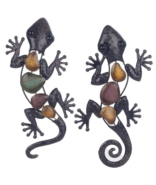 By SIGRIS Lagartos Medianos De Metal Incluye 2 Unidades Adorno Pared Jardín Colección Rústico Signes Grimalt Decor