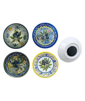 Imán Decorativo Cerámica Diseño Olivo - Set 4 Piezas - Ideal para Cocina y Nevera - Decoración Hogar Moderna