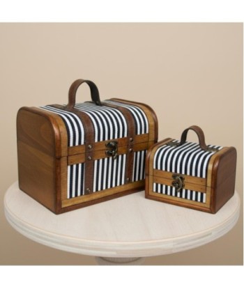 Set de 2 Maletas Decorativas Vintage, Almacenaje de Madera y Polipiel, Diseño Bohemio, Ideal para Hogar u Oficina