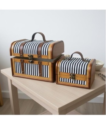Set de 2 Maletas Decorativas Vintage, Almacenaje de Madera y Polipiel, Diseño Bohemio, Ideal para Hogar u Oficina