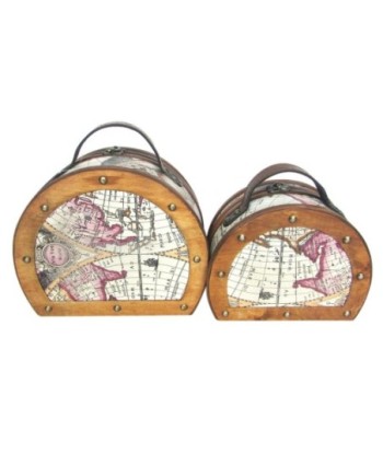 Juego de 2 maletas decorativas vintage, diseño mapa del mundo, ideales para almacenamiento y decoración del hogar