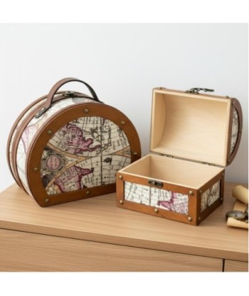 Juego de 2 maletas decorativas vintage, diseño mapa del mundo, ideales para almacenamiento y decoración del hogar