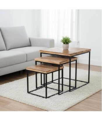 Mesas Nido Decorativas de Madera y Metal, Juego de 3, Modernas y Versátiles, Mesas Auxiliares para Sala de Estar