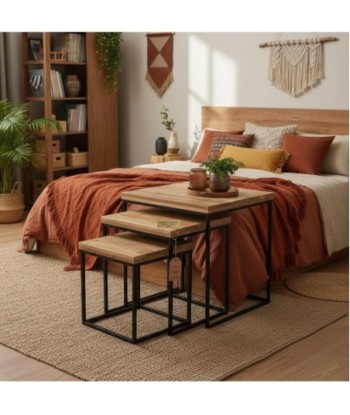 Mesas Nido Decorativas de Madera y Metal, Juego de 3, Modernas y Versátiles, Mesas Auxiliares para Sala de Estar