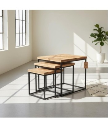 Mesas Nido Decorativas de Madera y Metal, Juego de 3, Modernas y Versátiles, Mesas Auxiliares para Sala de Estar