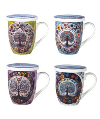 Mug de Porcelana con Filtro de Árbol, Ideal para Té, Regalo Perfecto con Caja, Diseño Exclusivo para Amantes