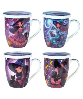 Taza de Té con Filtro de Cerámica, Diseño de Bruja, Incluye Caja de Regalo, Ideal para Regalos Originales y Decorativos