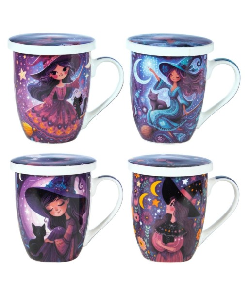 Taza de Té con Filtro de Cerámica, Diseño de Bruja, Incluye Caja de Regalo, Ideal para Regalos Originales y Decorativos
