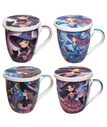 Taza de Té con Filtro de Cerámica, Diseño de Bruja, Incluye Caja de Regalo, Ideal para Regalos Originales y Decorativos