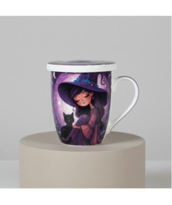Taza de Té con Filtro de Cerámica, Diseño de Bruja, Incluye Caja de Regalo, Ideal para Regalos Originales y Decorativos