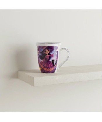 Taza de Té con Filtro de Cerámica, Diseño de Bruja, Incluye Caja de Regalo, Ideal para Regalos Originales y Decorativos
