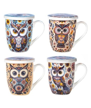 Exclusivo Mug con Filtro de Té Diseño Búho, Ideal para Regalo, Incluye Caja Decorativa, Perfecto para Amantes