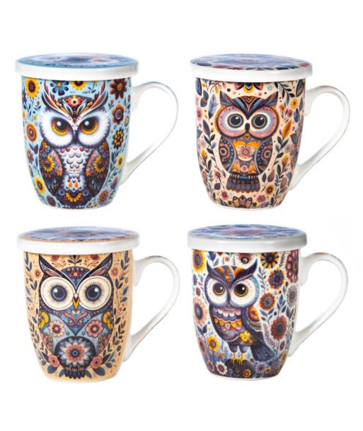 Exclusivo Mug con Filtro de Té Diseño Búho, Ideal para Regalo, Incluye Caja Decorativa, Perfecto para Amantes