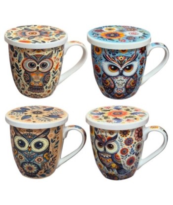 Exclusivo Mug con Filtro de Té Diseño Búho, Ideal para Regalo, Incluye Caja Decorativa, Perfecto para Amantes