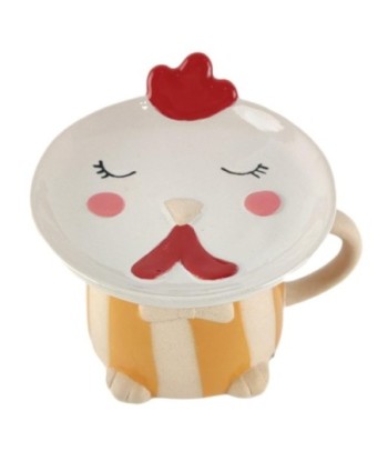 Mug con Plato Gallina Decorativo, Taza de Cerámica con Diseño Rústico, Ideal para Café o Té, Perfecto para Regalo