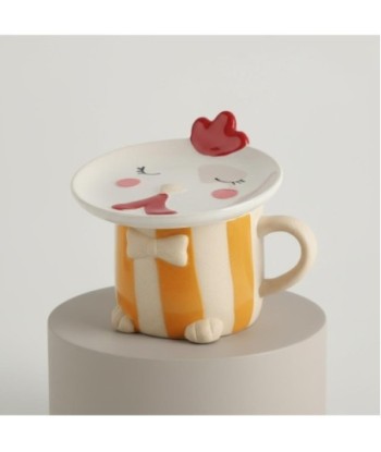 Mug con Plato Gallina Decorativo, Taza de Cerámica con Diseño Rústico, Ideal para Café o Té, Perfecto para Regalo