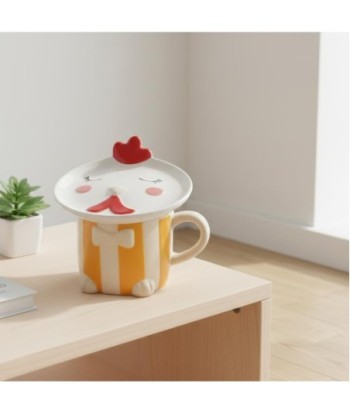 Mug con Plato Gallina Decorativo, Taza de Cerámica con Diseño Rústico, Ideal para Café o Té, Perfecto para Regalo