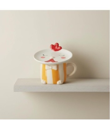 Mug con Plato Gallina Decorativo, Taza de Cerámica con Diseño Rústico, Ideal para Café o Té, Perfecto para Regalo