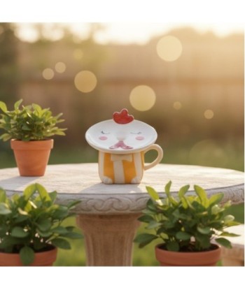 Mug con Plato Gallina Decorativo, Taza de Cerámica con Diseño Rústico, Ideal para Café o Té, Perfecto para Regalo